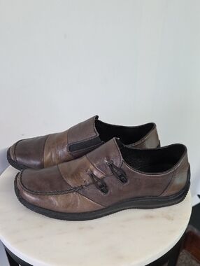 Rieker Womens Brown Leather Casual Slip-On Loafers Size 37